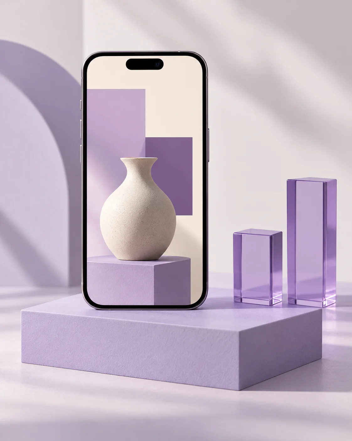 Conceptual mobile advertising creative beside acrylic chart forms