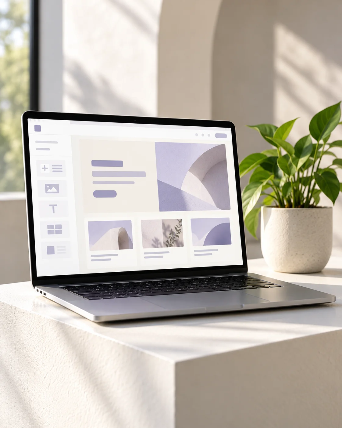 Conceptual laptop workspace for editing website content